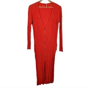 Free People OB945264 Ribbed Orange Knit Duster Cardigan Sz XS